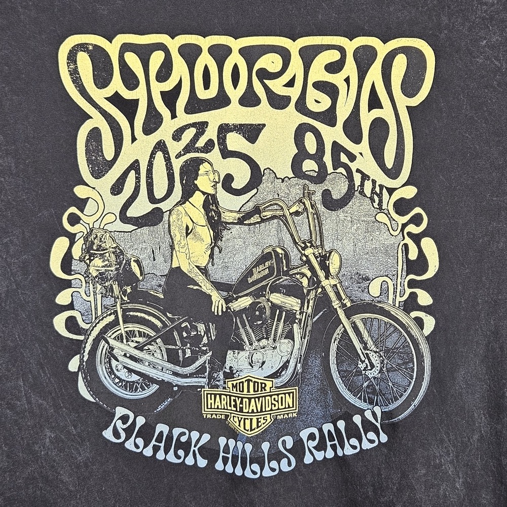 Harley Davidson 2025 Sturgis 85th Rally T-shirt Size L Hot Chic Black Acid Wash